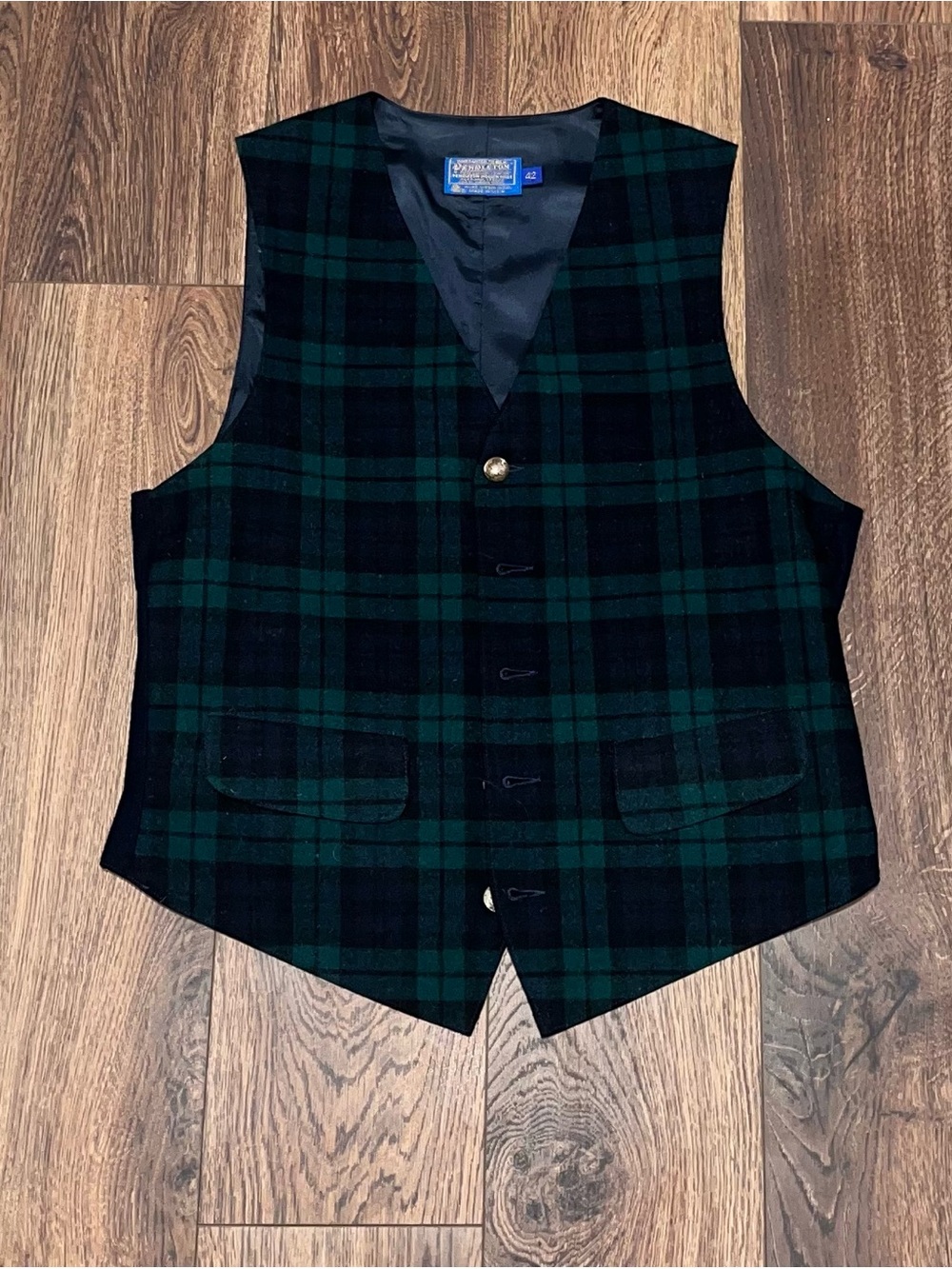 Pendleton Black & Dark Green Tartan Wool Vest